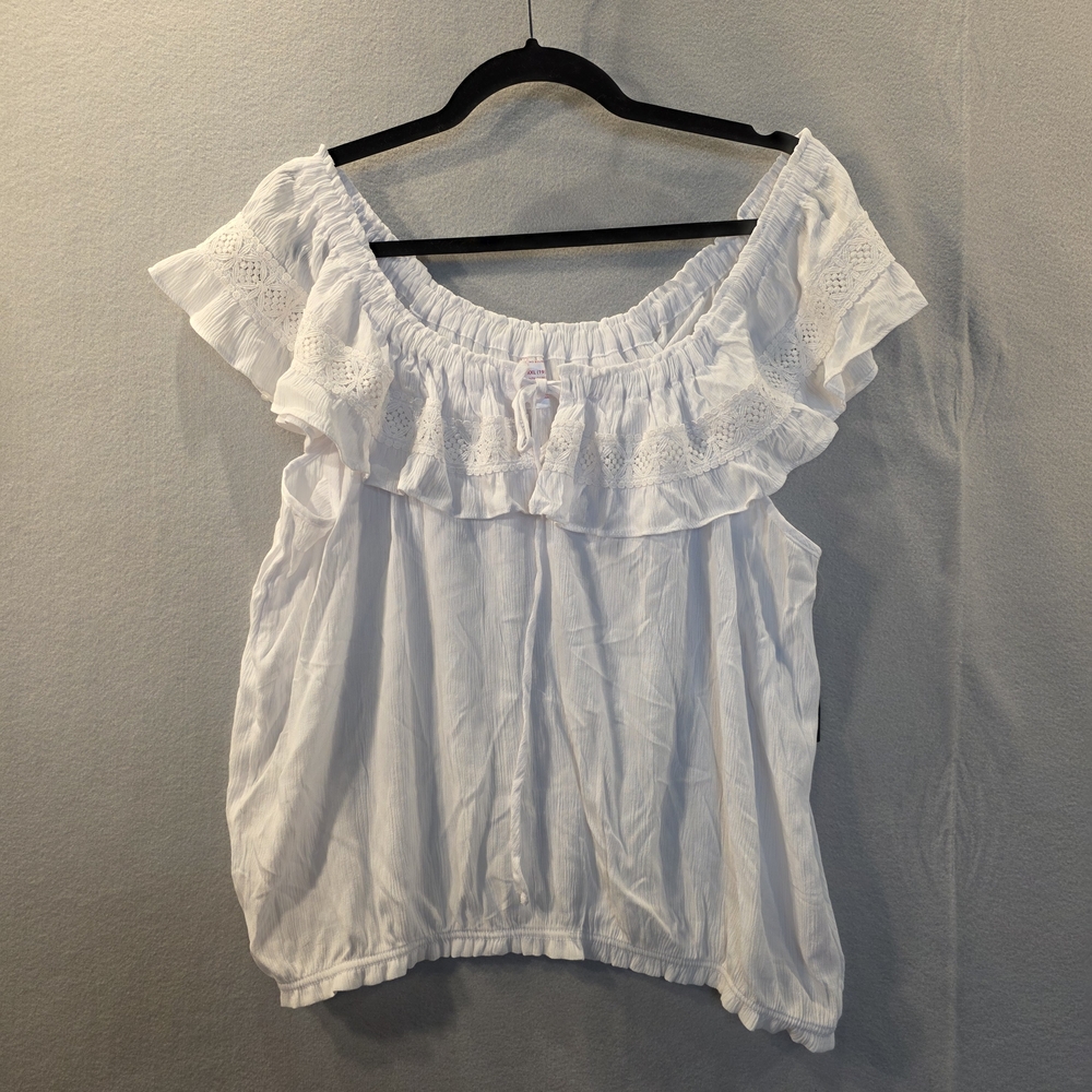 White Ruffled Blouse Off Shoulder Size XXL Sleeveless